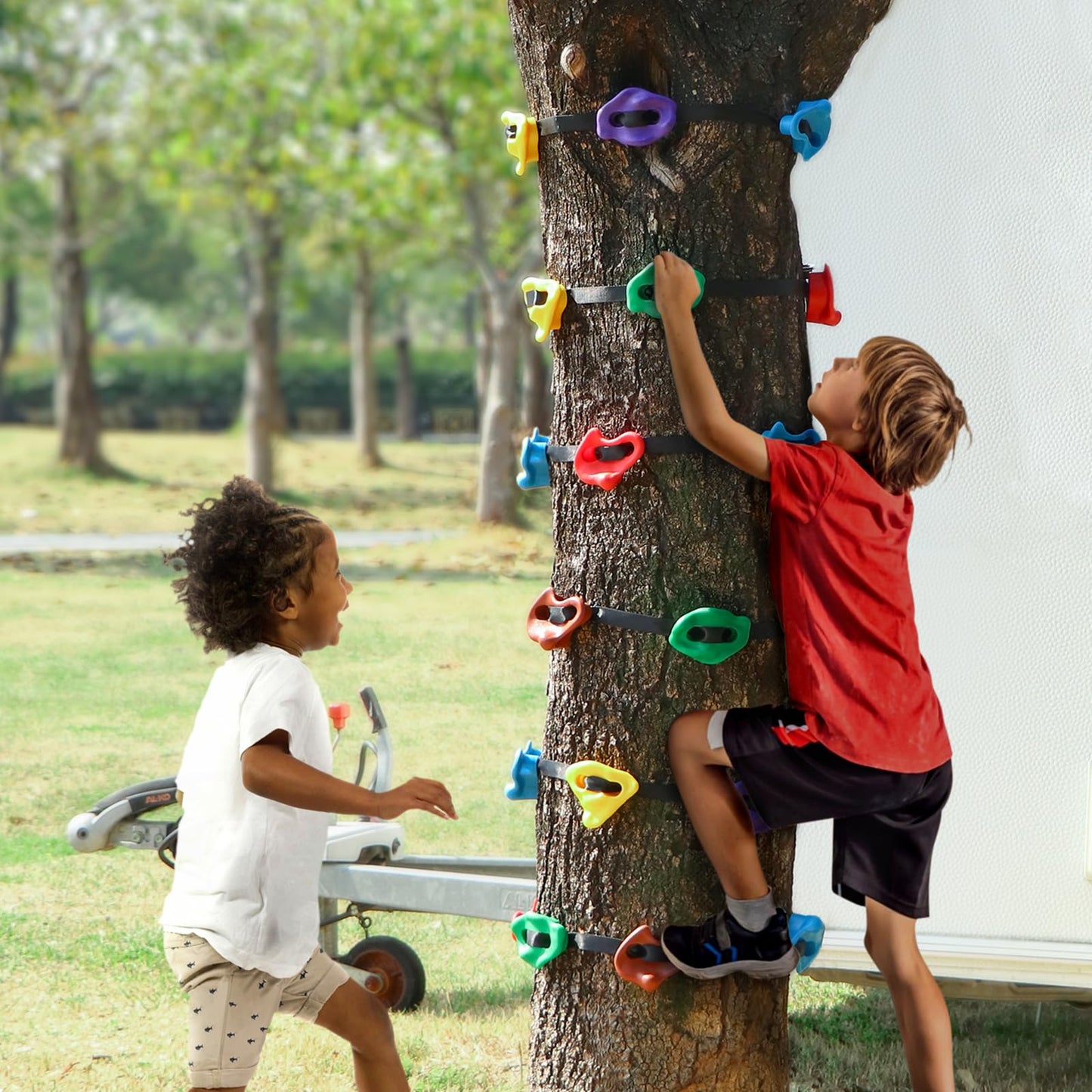 TOPNEW 12 Ninja Tree Climbing Holds with 6 Ratchet Straps – Outdoor Ninja Warrior Training