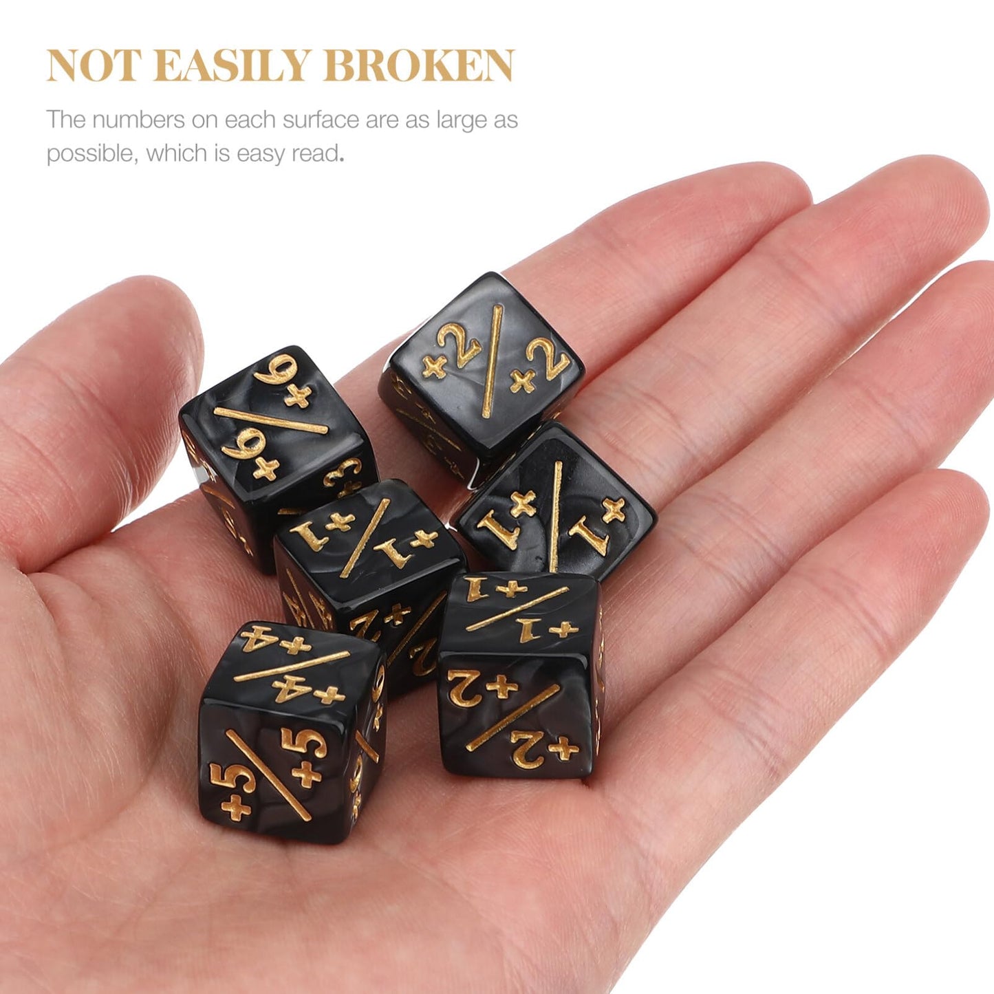 TOPPERFUN 24Pcs 1/+1 Token Dice Counter – 0.63-Inch D6 Plus/Minus, Acrylic Counter Dice, Black