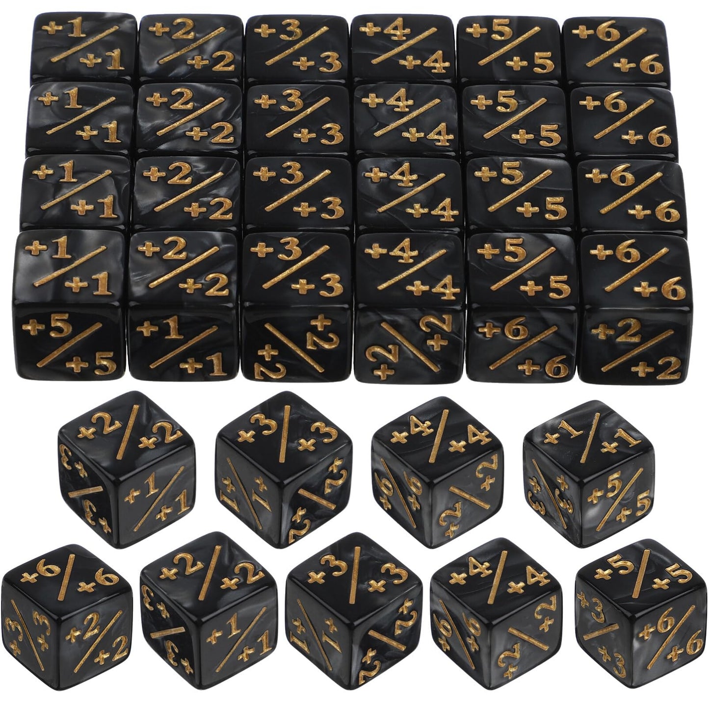 TOPPERFUN 24Pcs 1/+1 Token Dice Counter – 0.63-Inch D6 Plus/Minus, Acrylic Counter Dice, Black