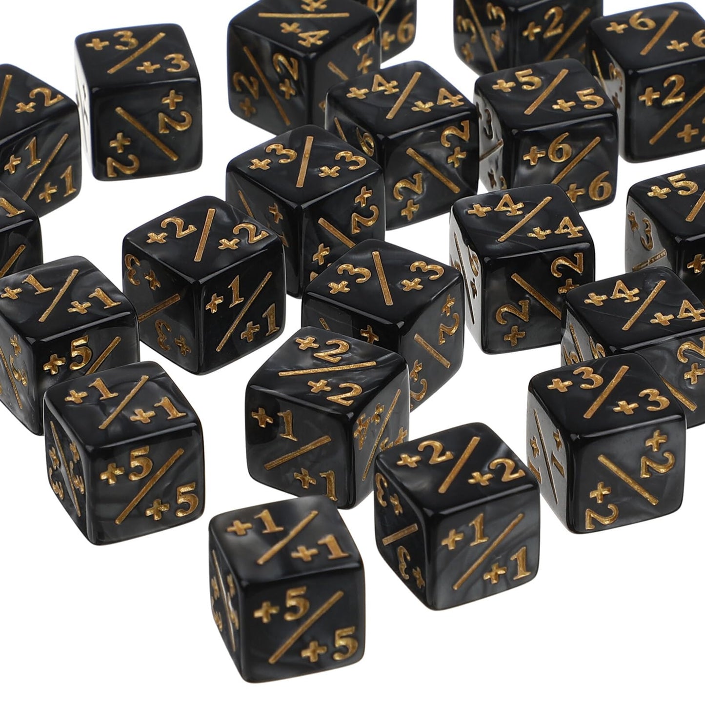 TOPPERFUN 24Pcs 1/+1 Token Dice Counter – 0.63-Inch D6 Plus/Minus, Acrylic Counter Dice, Black