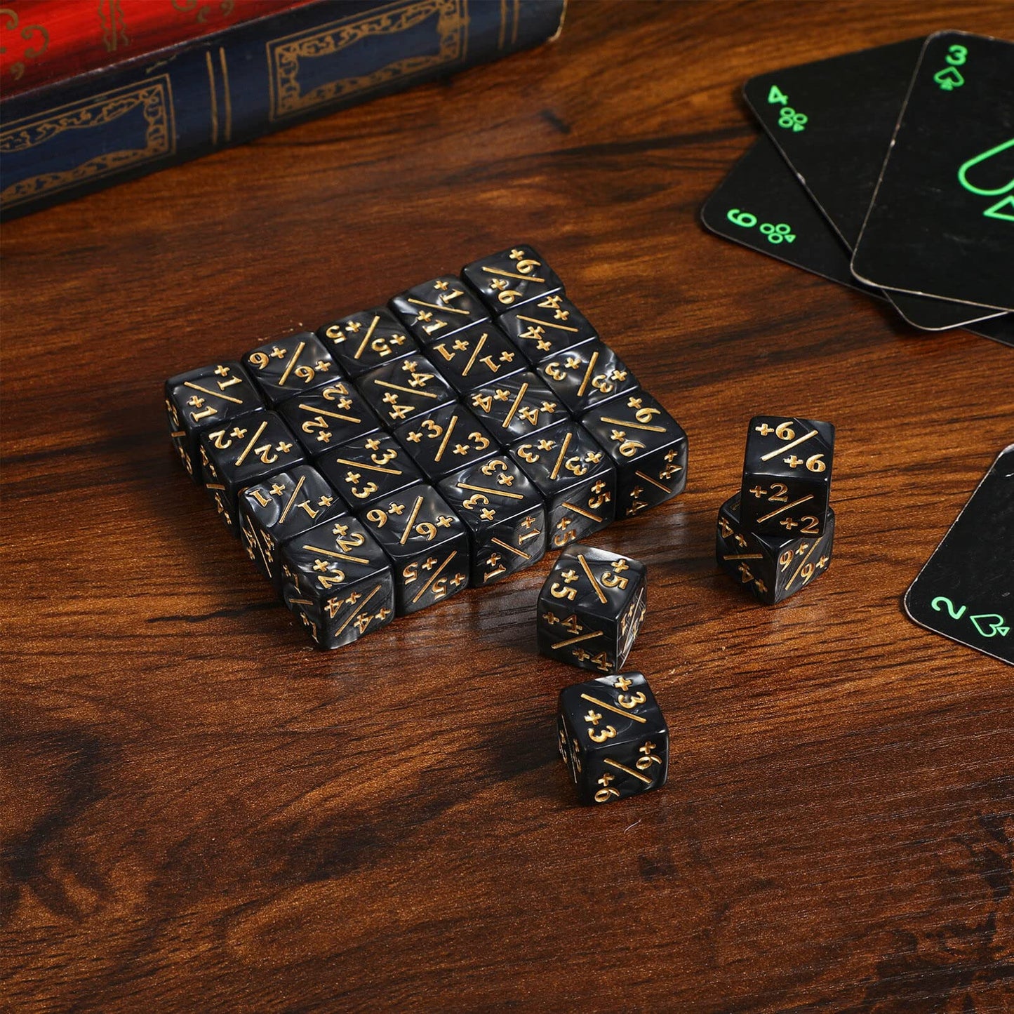 TOPPERFUN 24Pcs 1/+1 Token Dice Counter – 0.63-Inch D6 Plus/Minus, Acrylic Counter Dice, Black