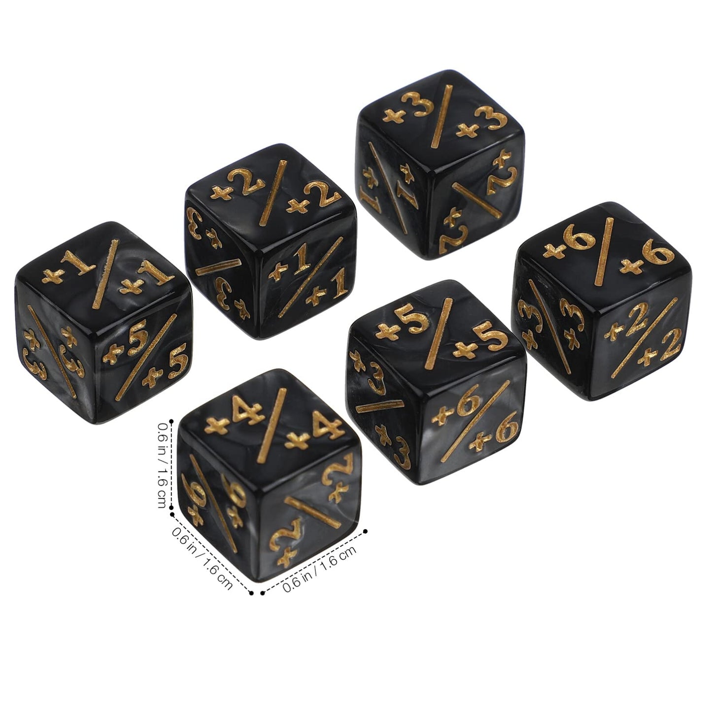 TOPPERFUN 24Pcs 1/+1 Token Dice Counter – 0.63-Inch D6 Plus/Minus, Acrylic Counter Dice, Black