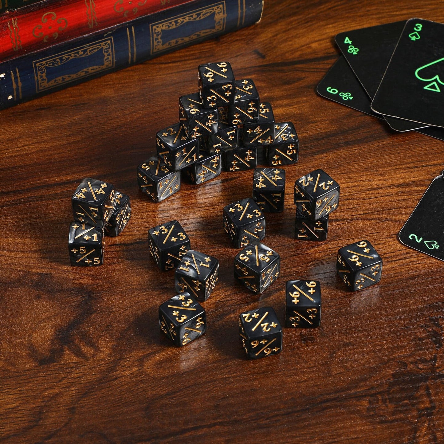 TOPPERFUN 24Pcs 1/+1 Token Dice Counter – 0.63-Inch D6 Plus/Minus, Acrylic Counter Dice, Black