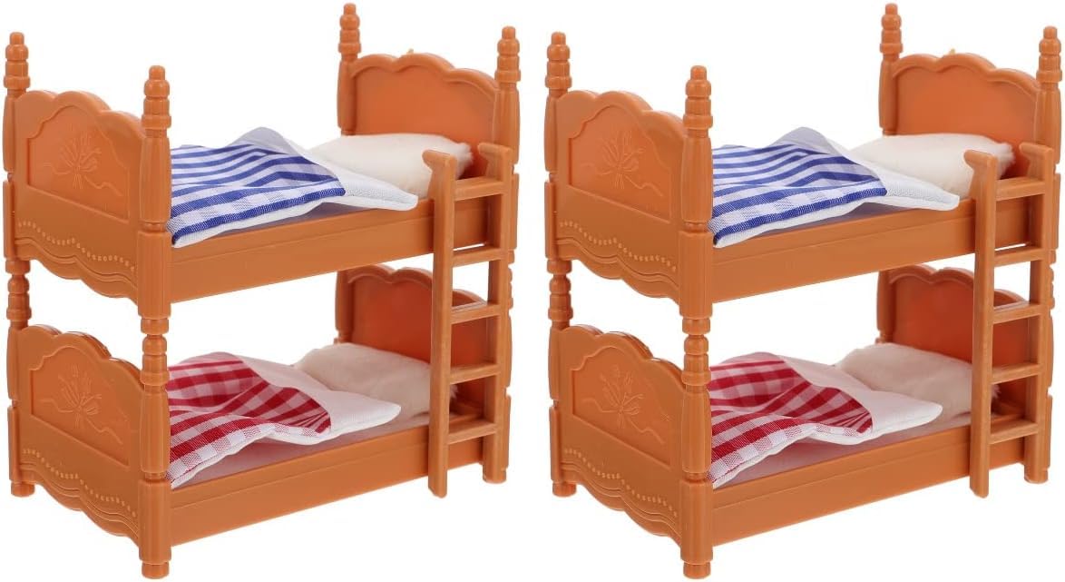 TOPPERFUN 2Pcs Dollhouse Bunk Bed – 4in Mini PVC Furniture