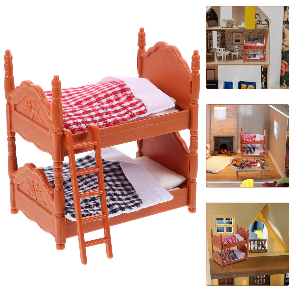 TOPPERFUN 2Pcs Dollhouse Bunk Bed – 4in Mini PVC Furniture