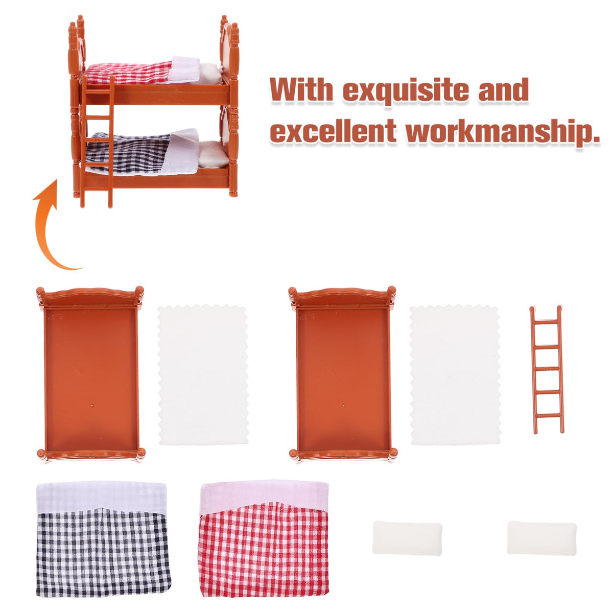TOPPERFUN 2Pcs Dollhouse Bunk Bed – 4in Mini PVC Furniture