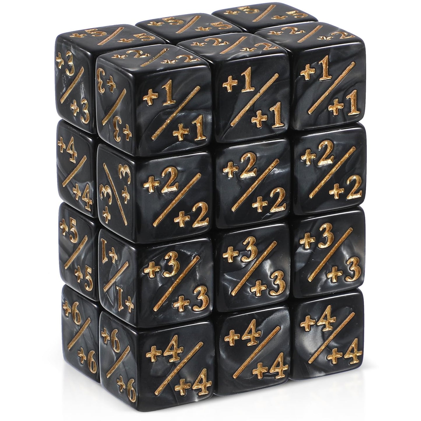 TOPPERFUN 24Pcs 1/+1 Token Dice Counter – 0.63-Inch D6 Plus/Minus, Acrylic Counter Dice, Black