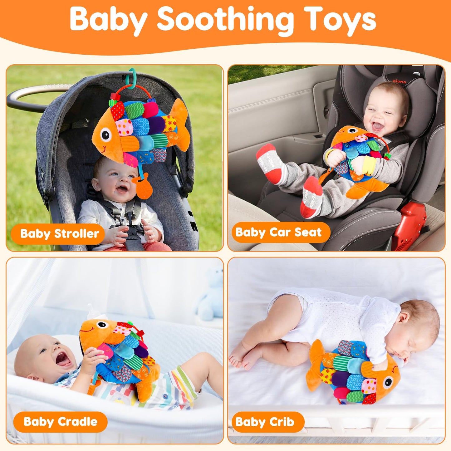 Topsochir Baby Sensory Fish Toy – High-Contrast Tummy Time Play with Mirror, Crinkle, Rattle (0-6 Months)