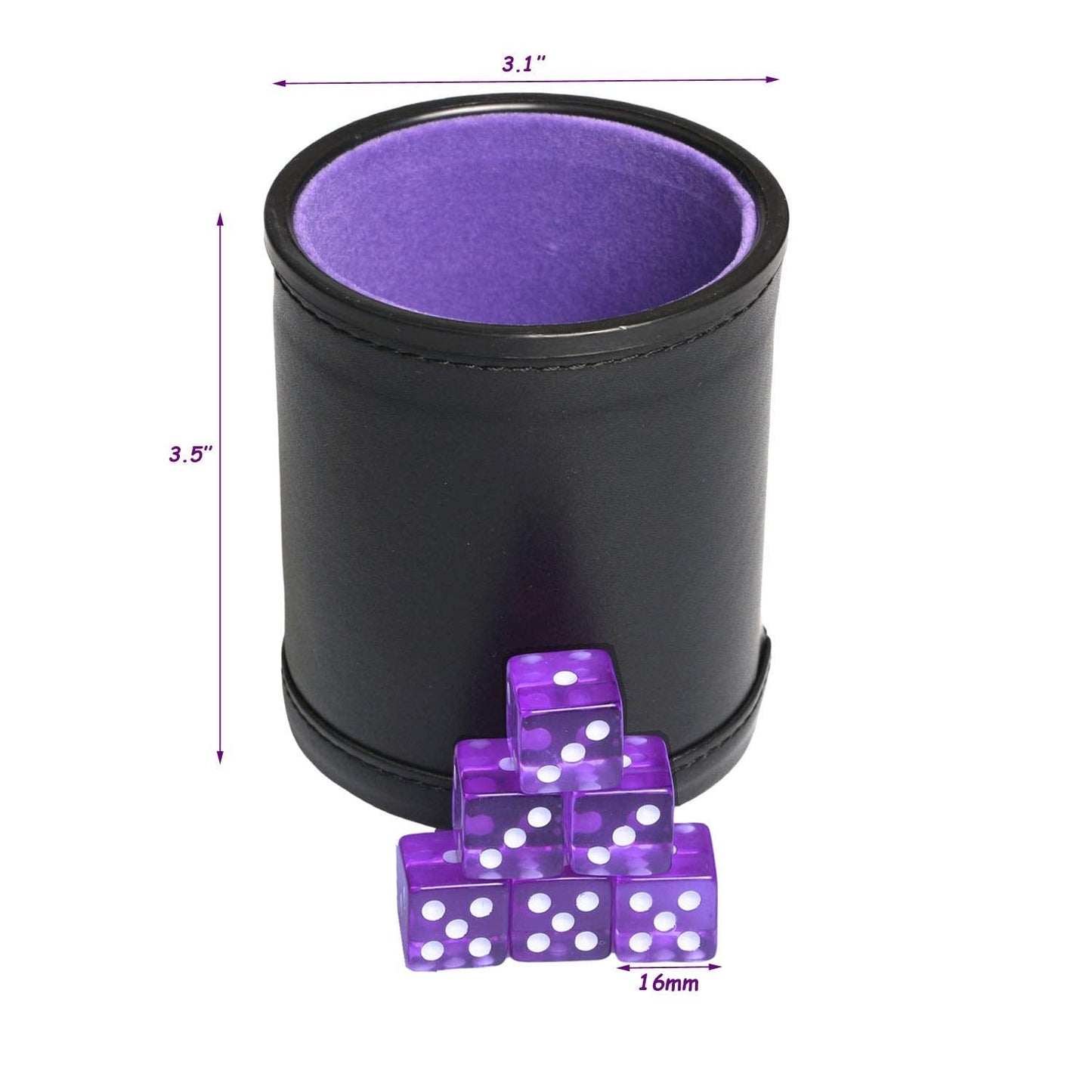 TOPTAN Leatherette Dice Cup with Purple Felt Lining — Quiet Shaker for Yahtzee, Farkle & Liars Dice