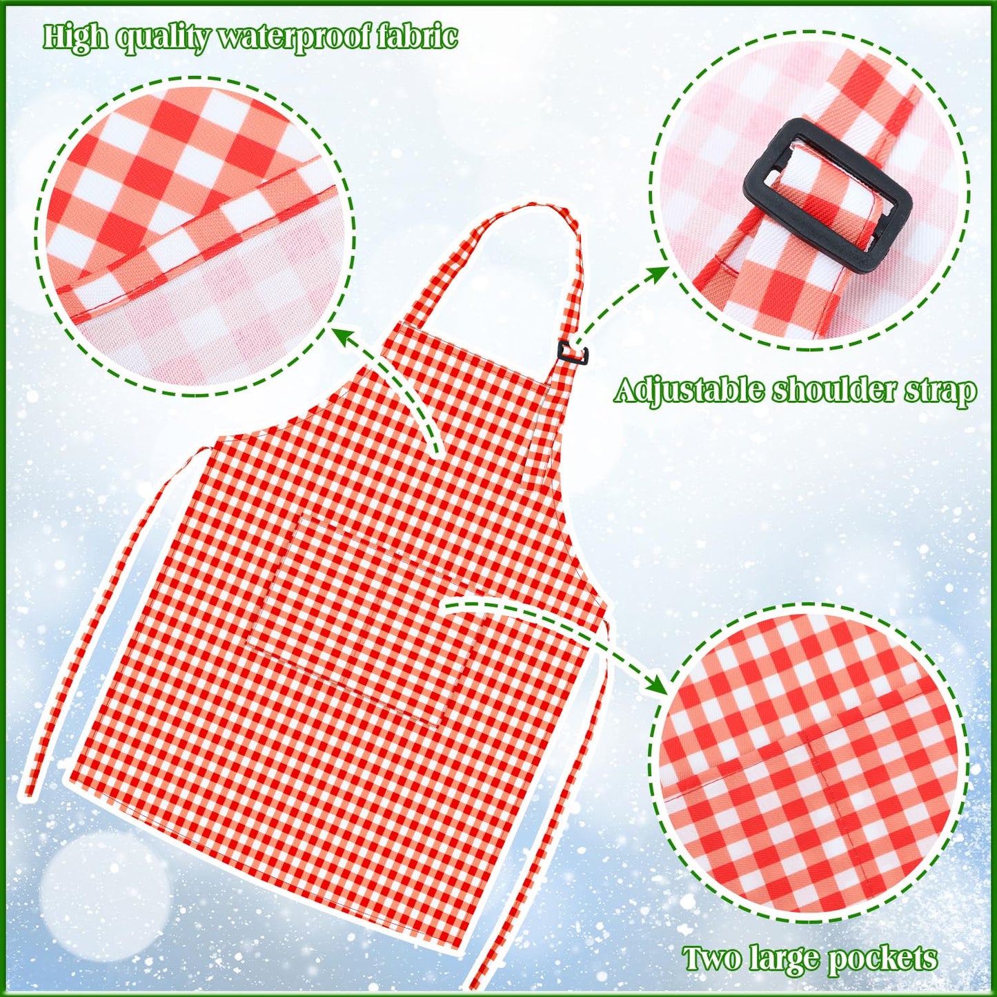 TOPWAYS Kids Apron and Chef Hat Set – Adjustable Checkered Red, Pockets, for Painting, Baking, and Cooking (M)