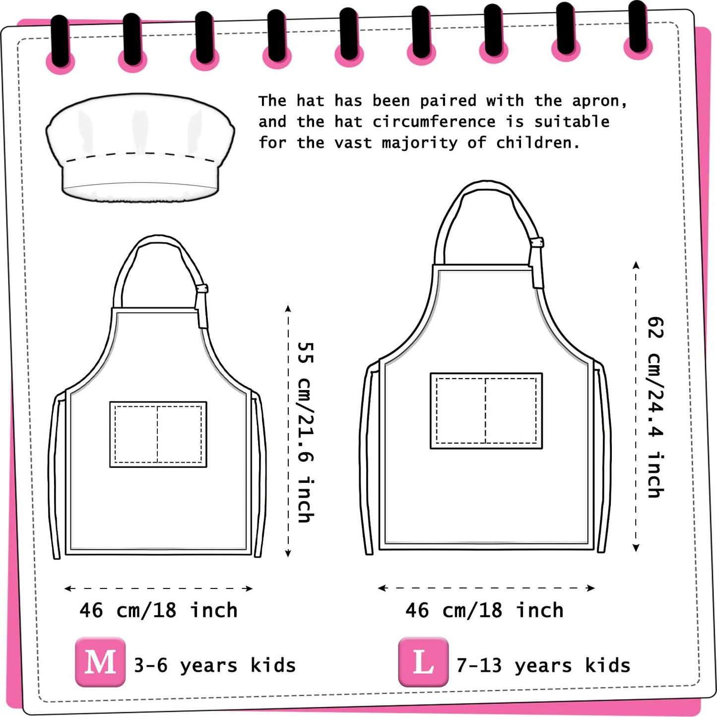 TOPWAYS Kids Apron & Chef Hat Set — Adjustable Checkered Apron with Pockets, Blue (Size M/L)