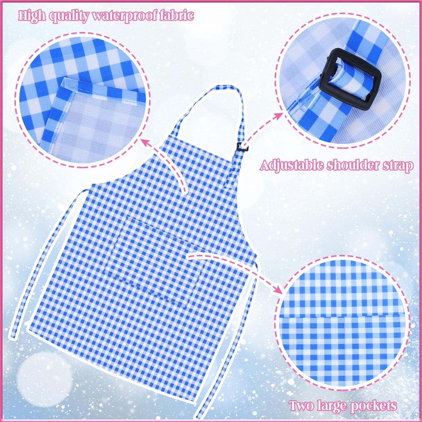 TOPWAYS Kids Apron & Chef Hat Set — Adjustable Checkered Apron with Pockets, Blue (Size M/L)