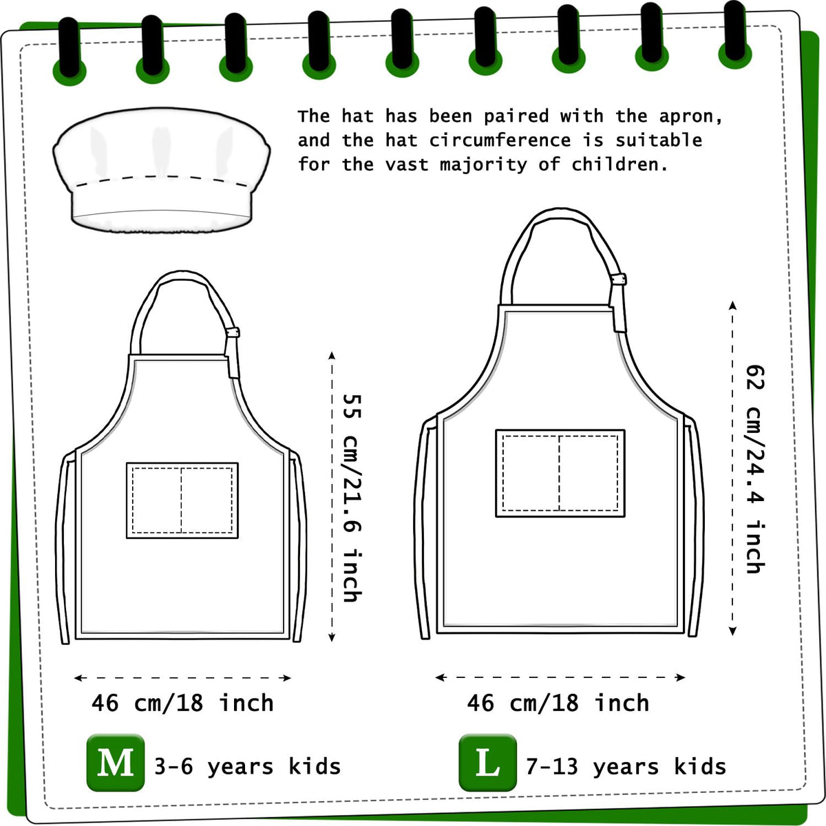 TOPWAYS Kids Apron and Chef Hat Set – Adjustable Checkered Red, Pockets, for Painting, Baking, and Cooking (M)