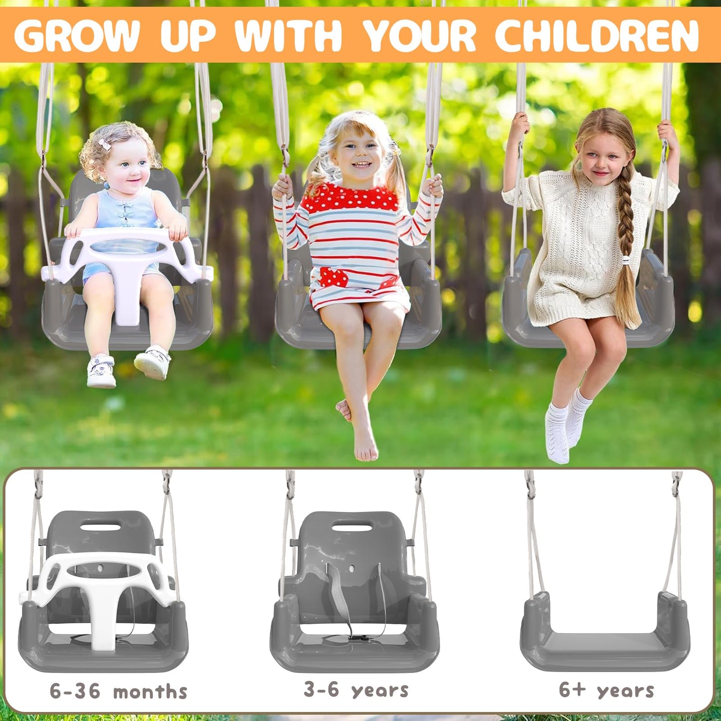 TOREVSIOR Taleco Gear Toddler Swing – 3-in-1 Indoor/Outdoor Swing Set (Black) for 6 Months+