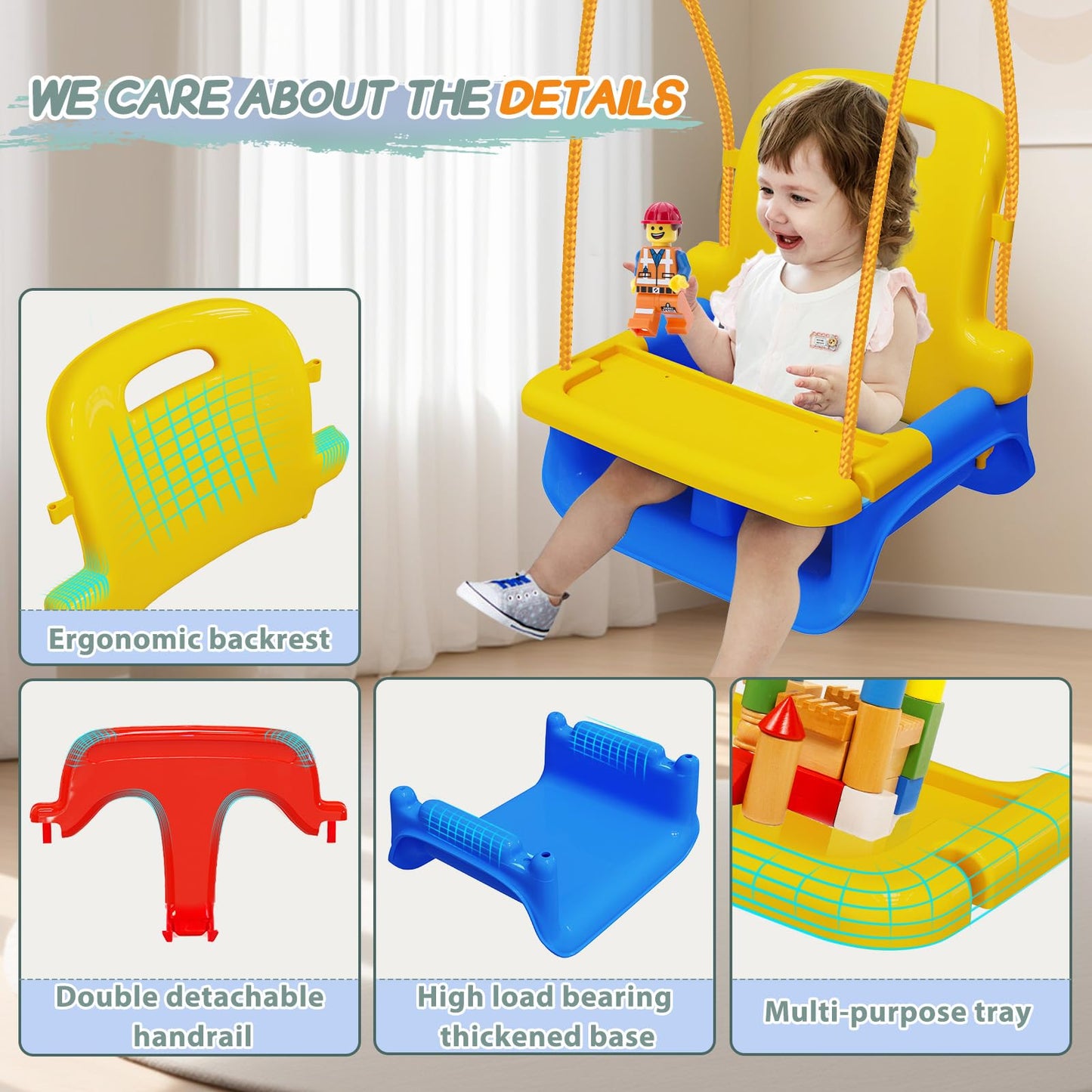 TOREVSIOR Upgraded Toddler Swing with Tray - Detachable, Foldable Indoor & Outdoor Use