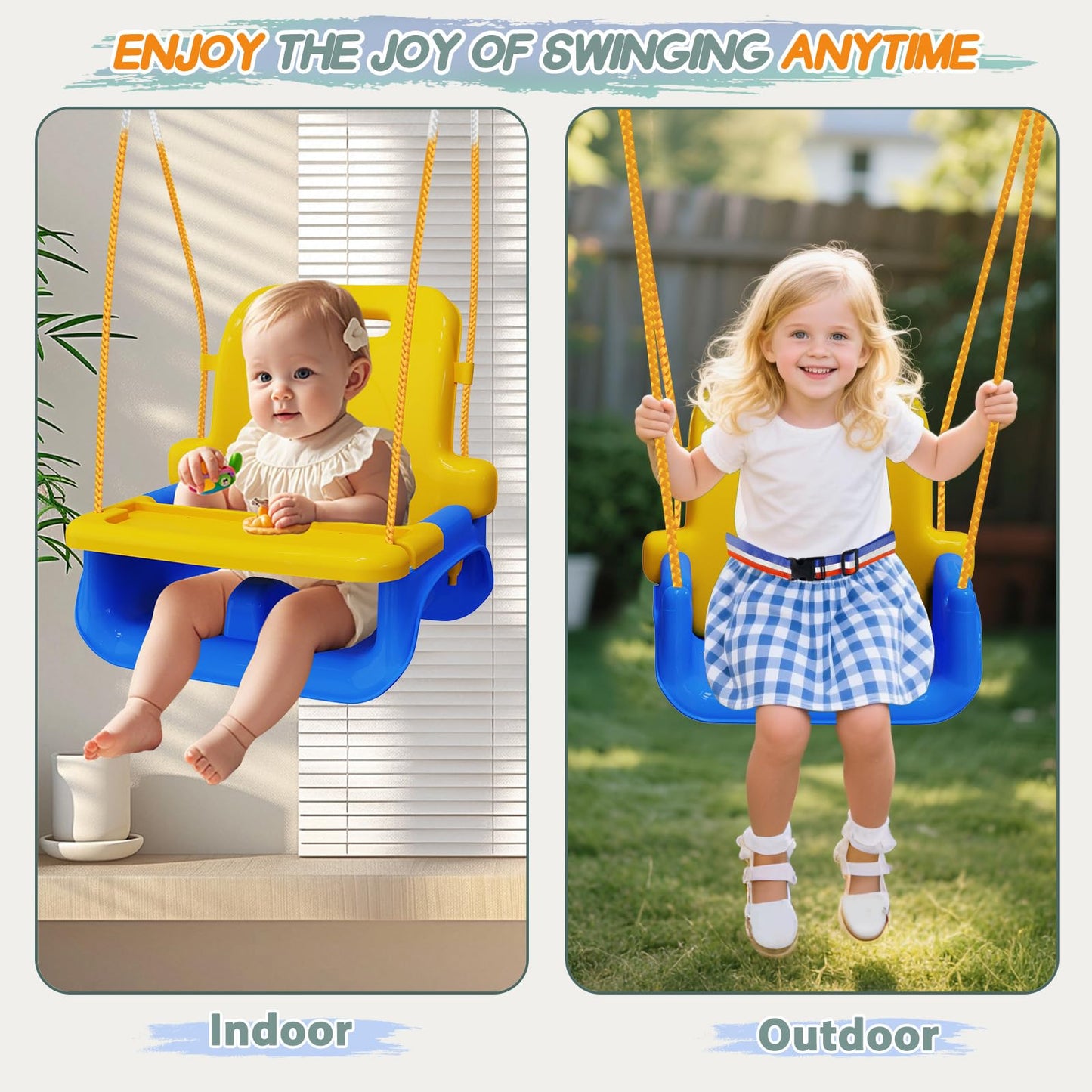 TOREVSIOR Upgraded Toddler Swing with Tray - Detachable, Foldable Indoor & Outdoor Use