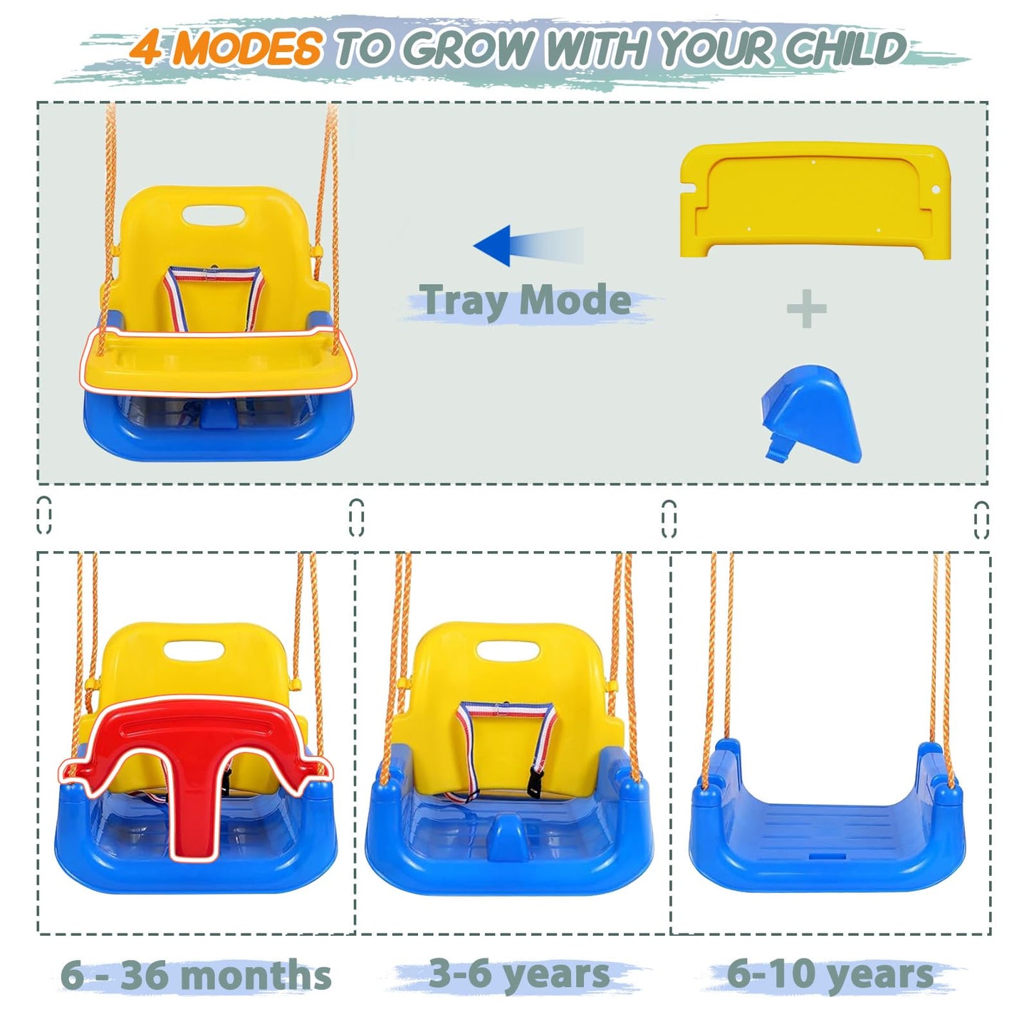 TOREVSIOR Upgraded Toddler Swing with Tray - Detachable, Foldable Indoor & Outdoor Use