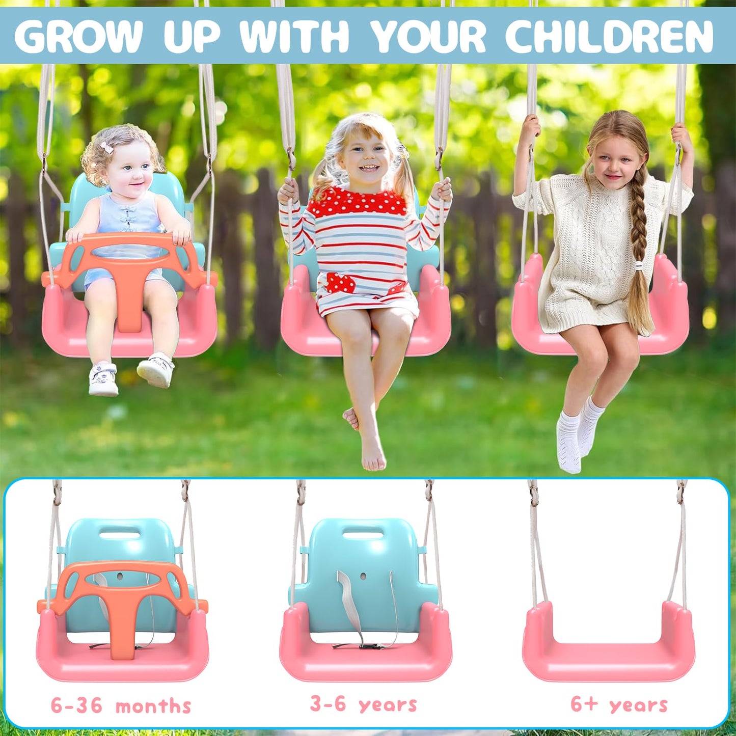 TOREVSIOR TALECO Gear Toddler Swing — 3-in-1 Indoor/Outdoor Swing Set (Pink)