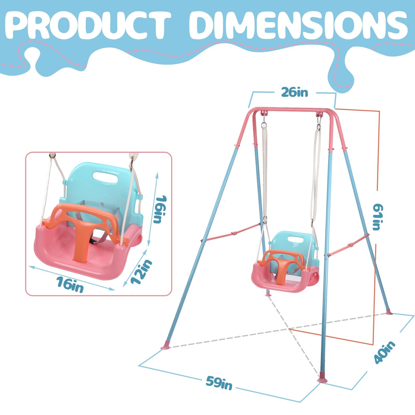 TOREVSIOR TALECO Gear Toddler Swing — 3-in-1 Indoor/Outdoor Swing Set (Pink)