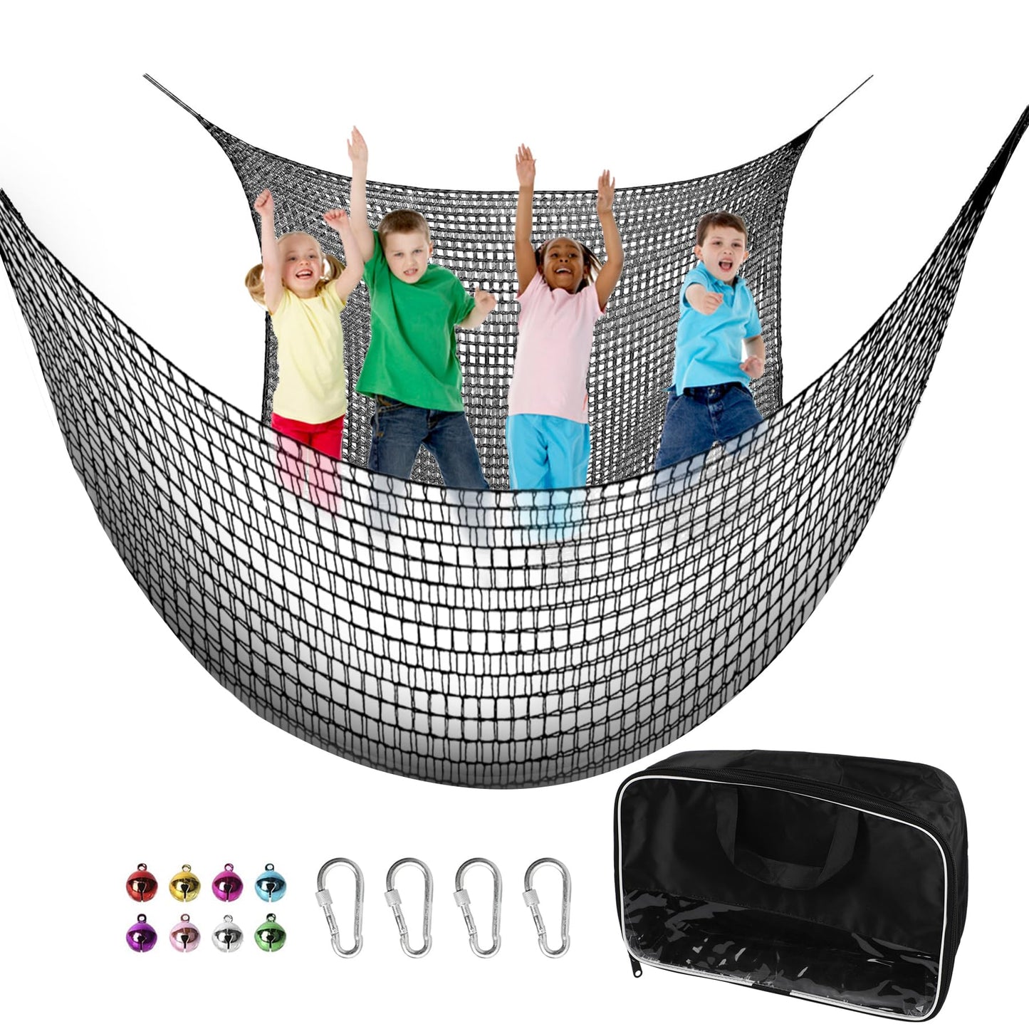 Toriexon Climbing Cargo Net 9.8' x 9.8' | Double-Layer Playground Safety Net with Storage Bag