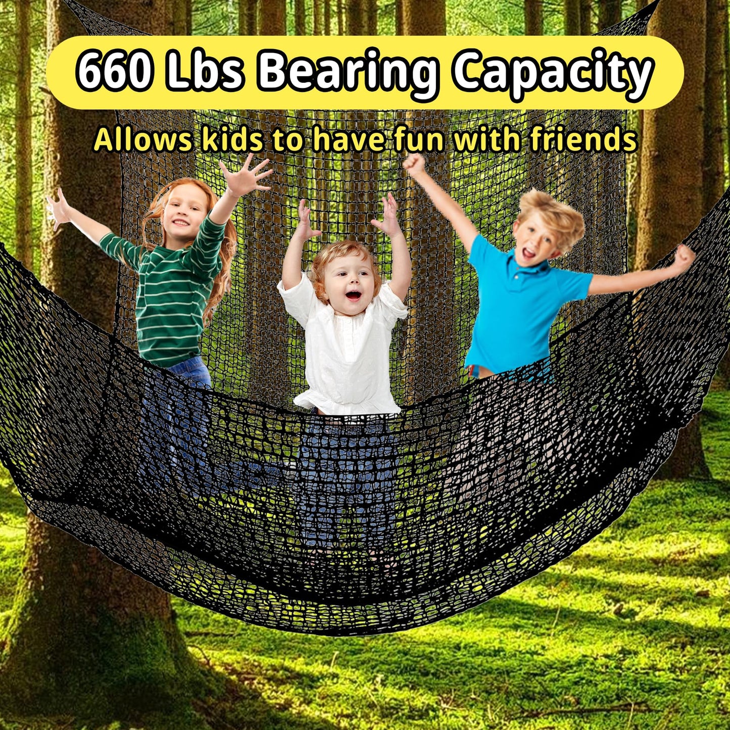 Toriexon Climbing Cargo Net 9.8' x 9.8' | Double-Layer Playground Safety Net with Storage Bag