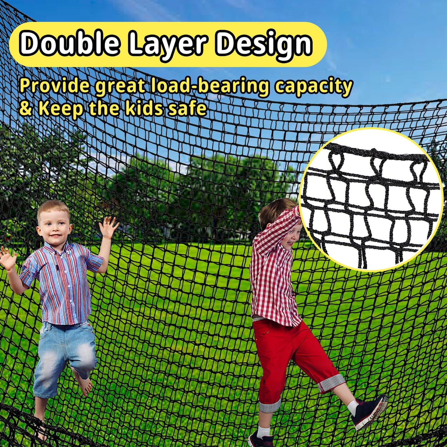Toriexon Climbing Cargo Net 9.8' x 9.8' | Double-Layer Playground Safety Net with Storage Bag