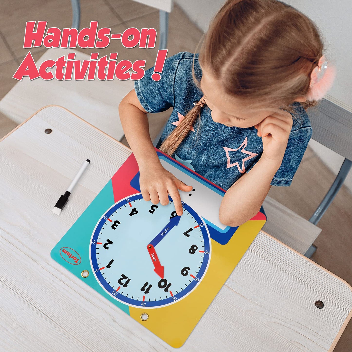 Torlam Magnetic Writable Dry Erase Learning Clock – 12-Inch Rainbow Demonstration Clock for Kids Tell Time