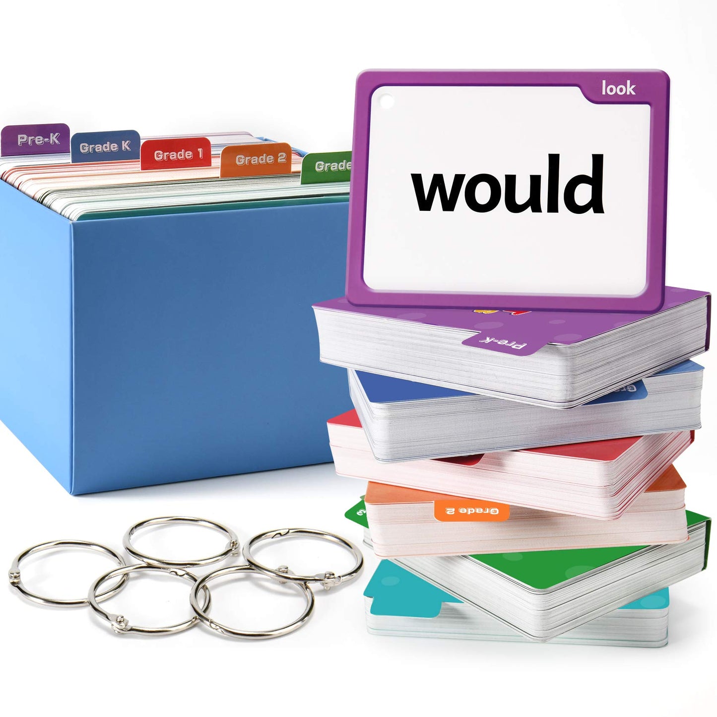 Torlam 520 Sight Words Flash Cards — Kindergarten to Grade 3, Folders & Rings