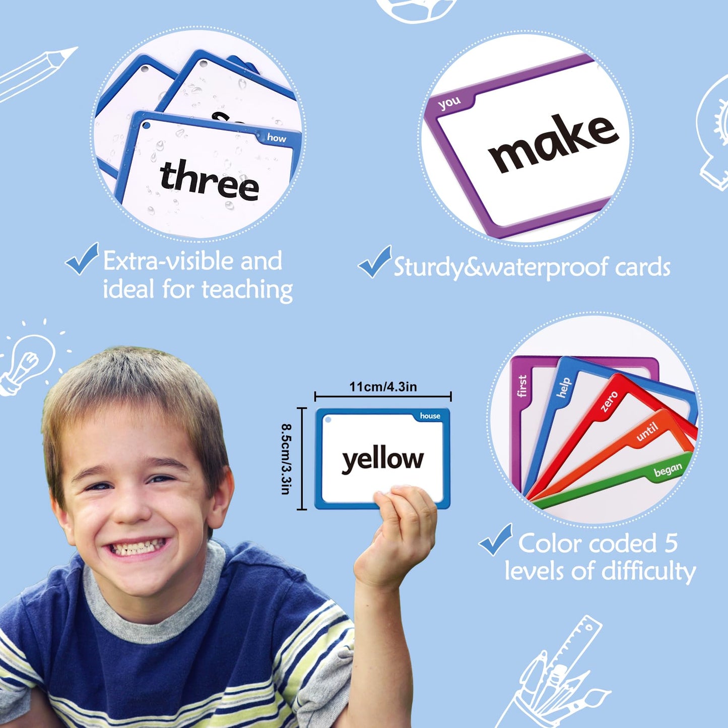 Torlam 520 Sight Words Flash Cards — Kindergarten to Grade 3, Folders & Rings