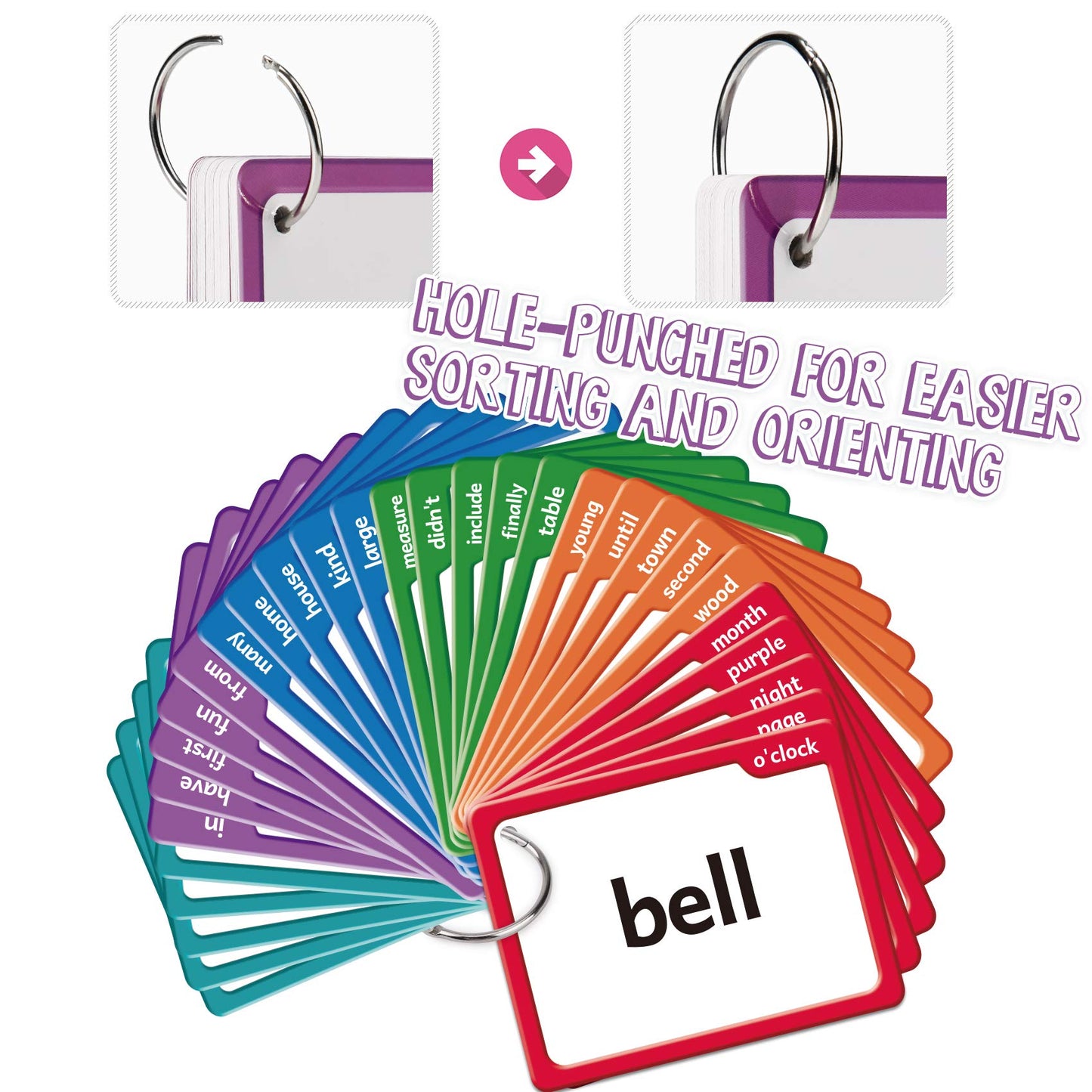Torlam 520 Sight Words Flash Cards — Kindergarten to Grade 3, Folders & Rings