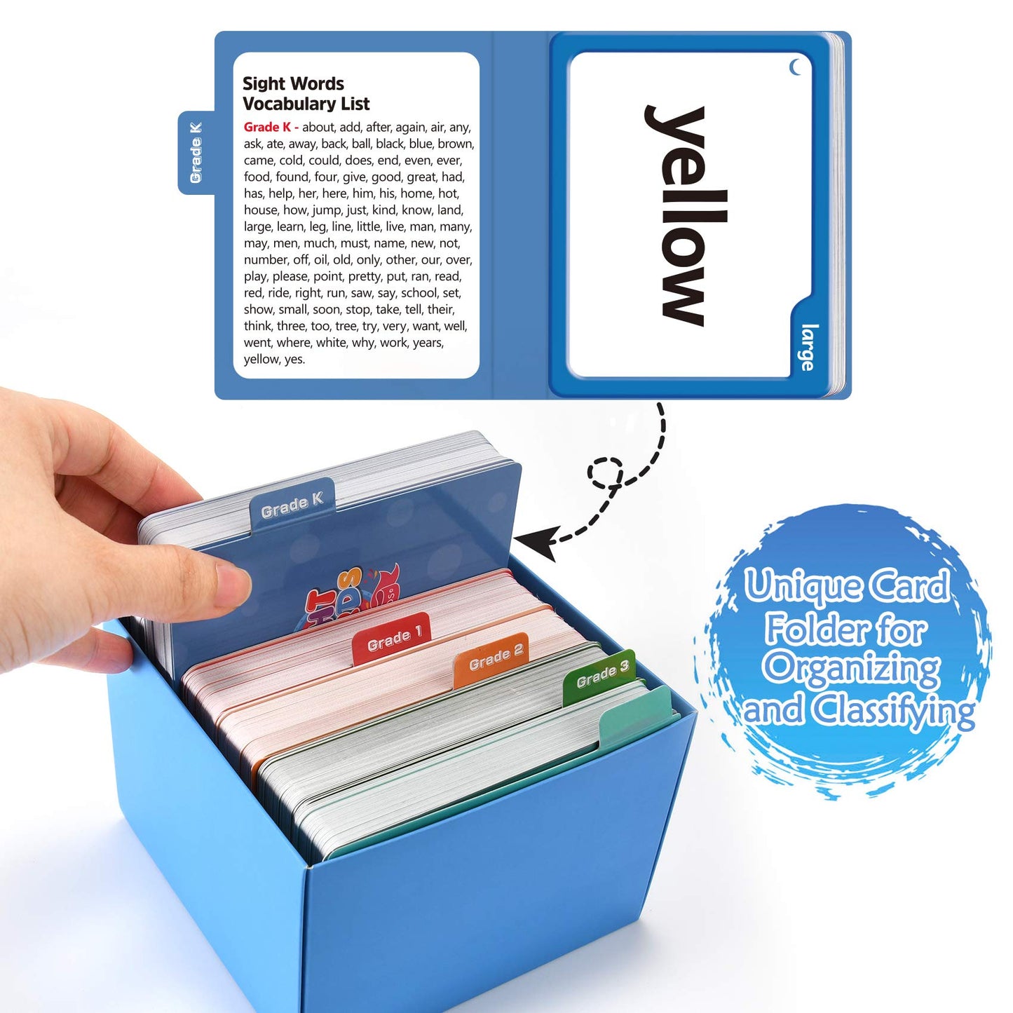 Torlam 520 Sight Words Flash Cards — Kindergarten to Grade 3, Folders & Rings