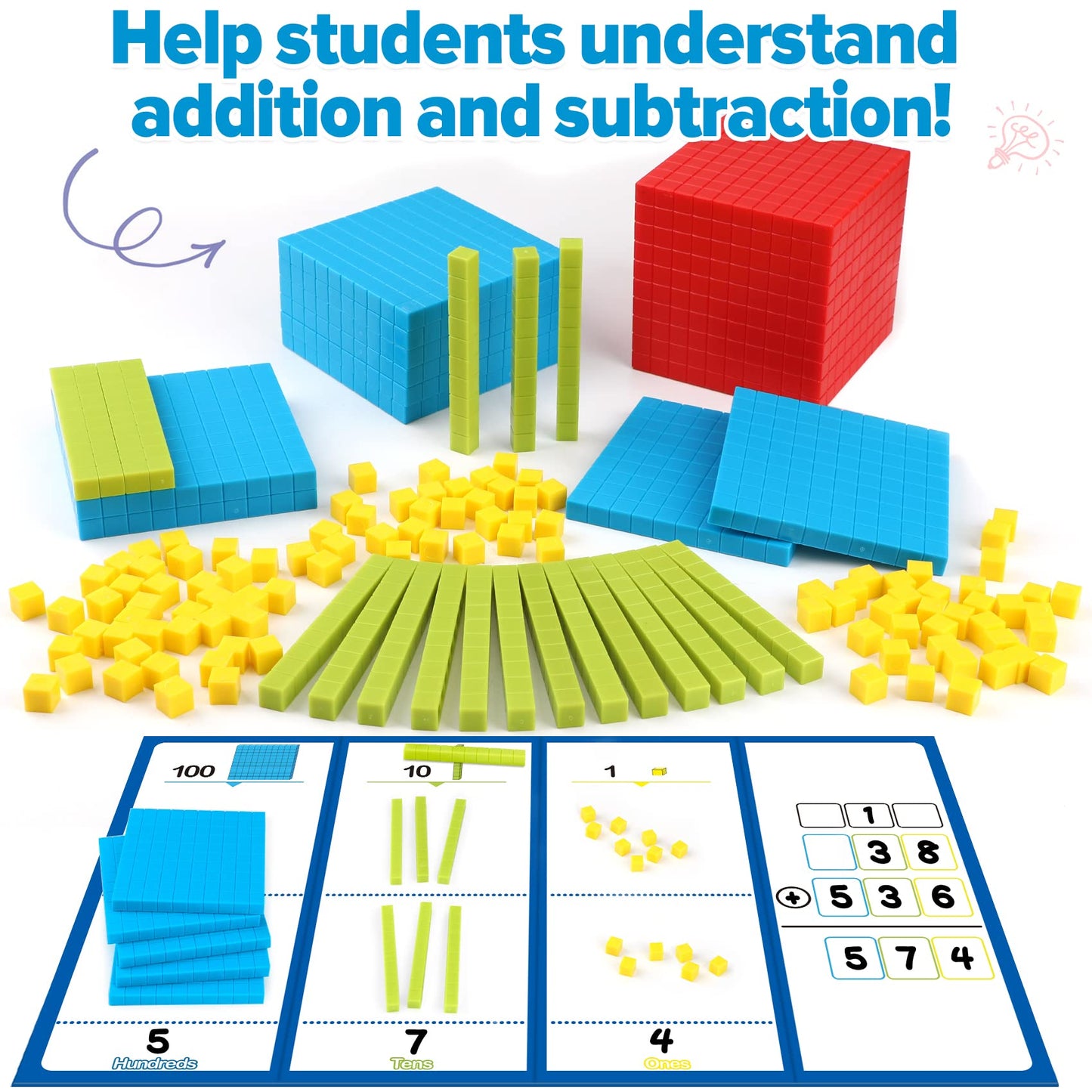 Torlam 131 PCS Base Ten Blocks - Colorful Math Manipulatives for Learning