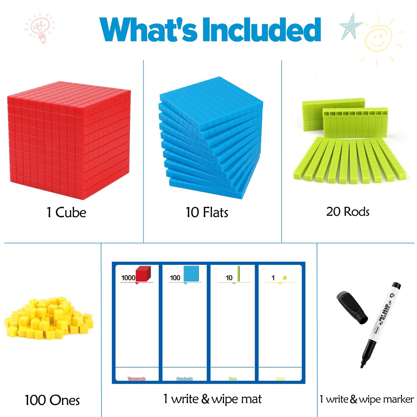 Torlam 131 PCS Base Ten Blocks - Colorful Math Manipulatives for Learning