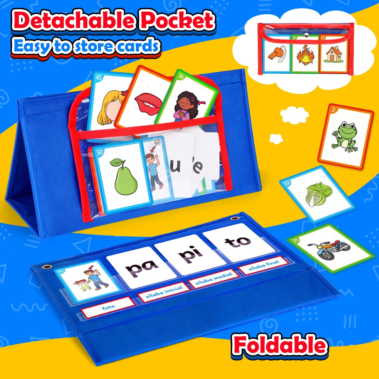 Torlam Spanish Word Building Pocket Chart for Kids – Vocabulary, Phonics & Reading Games