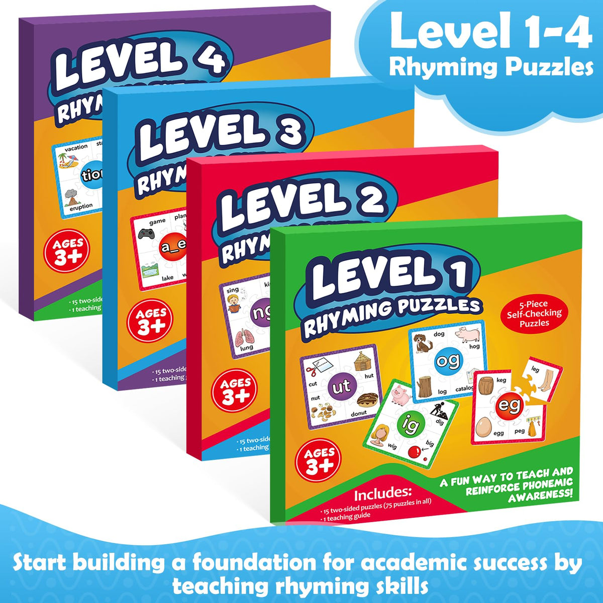 Torlam Phonics Puzzle Cards – Rhyming Games for Kids Reading & Spelling