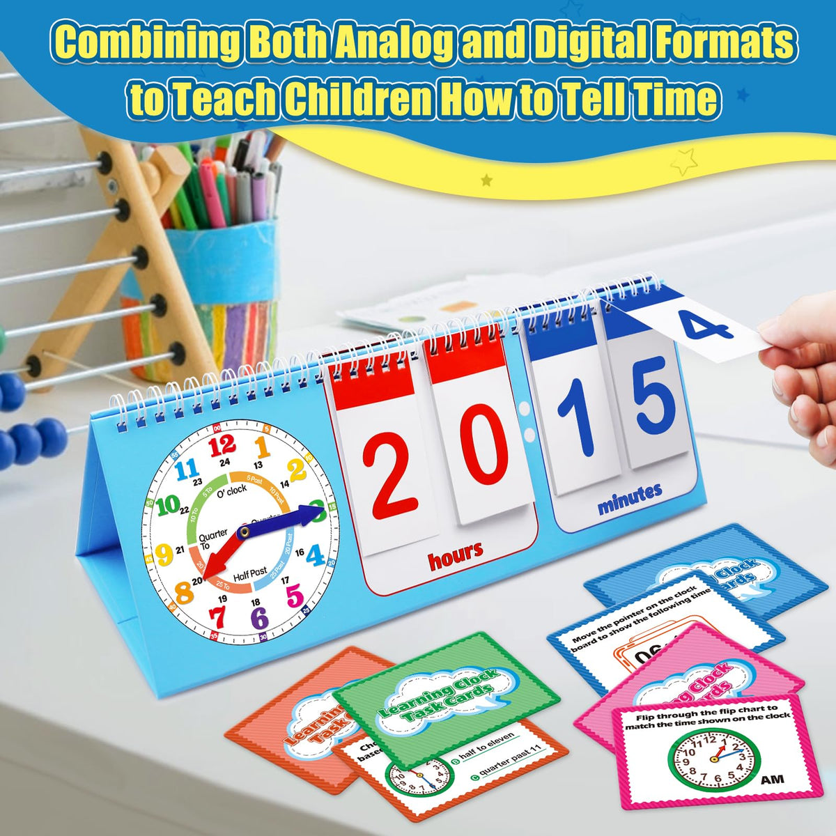 Torlam Learning Clock Flip Chart – Analog & Digital Time Teaching for Kids