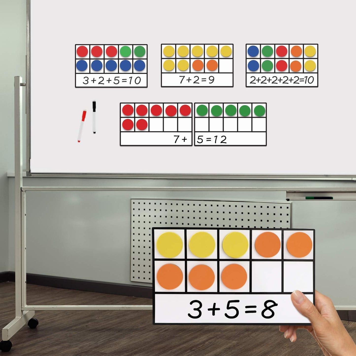 Torlam Magnetic Ten-Frame Set – 5 Frames & 55 Counters (Hand-held, 2 Pens Included)