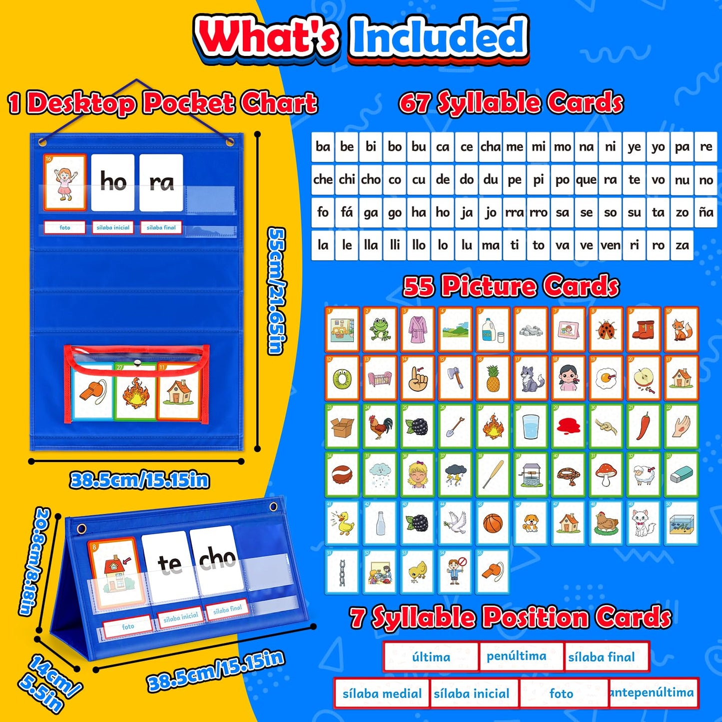 Torlam Spanish Word Building Pocket Chart for Kids – Vocabulary, Phonics & Reading Games