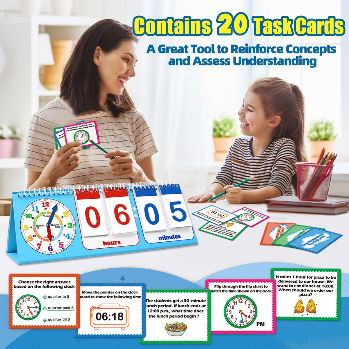 Torlam Learning Clock Flip Chart – Analog & Digital Time Teaching for Kids