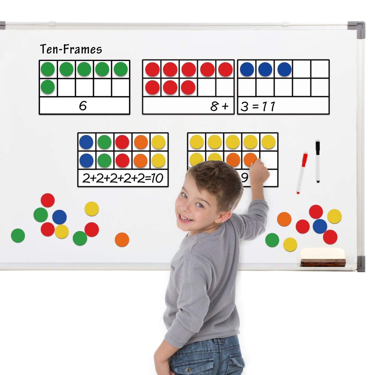 Torlam Magnetic Ten-Frame Set – 5 Frames & 55 Counters (Hand-held, 2 Pens Included)