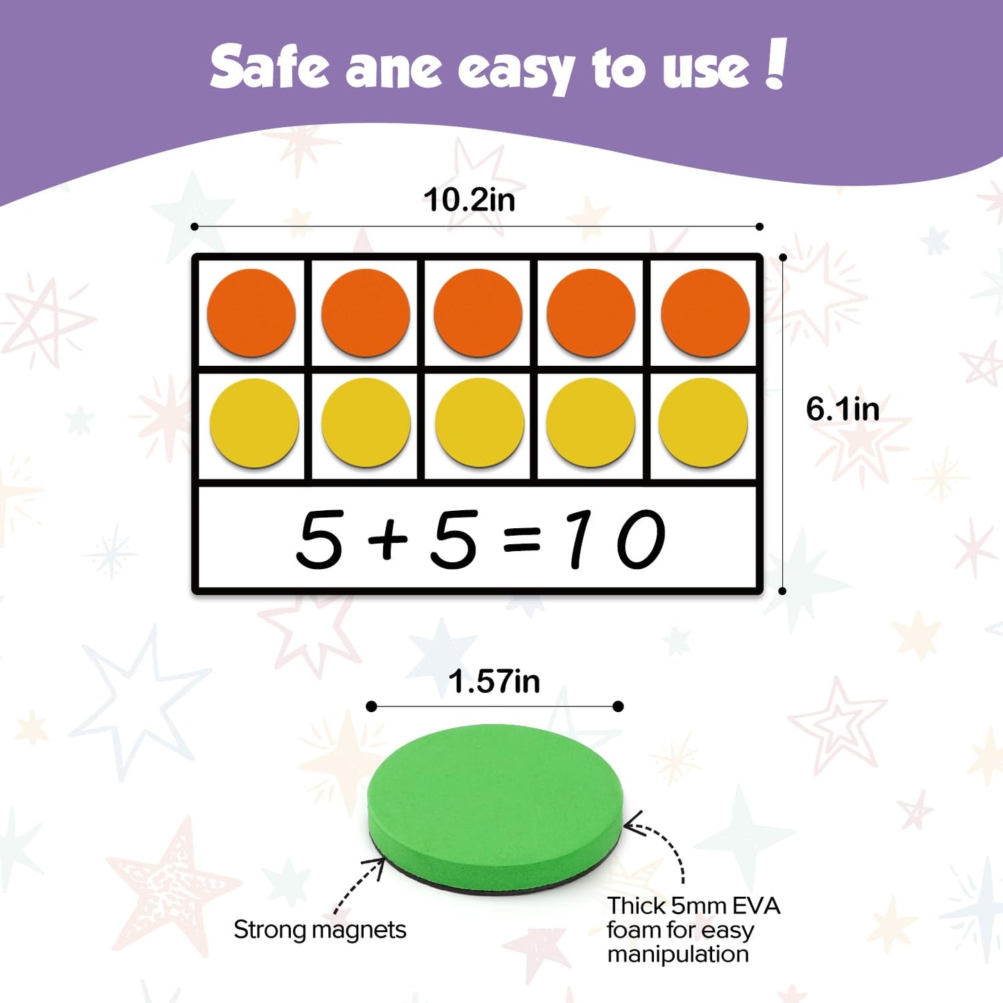 Torlam Magnetic Ten-Frame Set – 5 Frames & 55 Counters (Hand-held, 2 Pens Included)