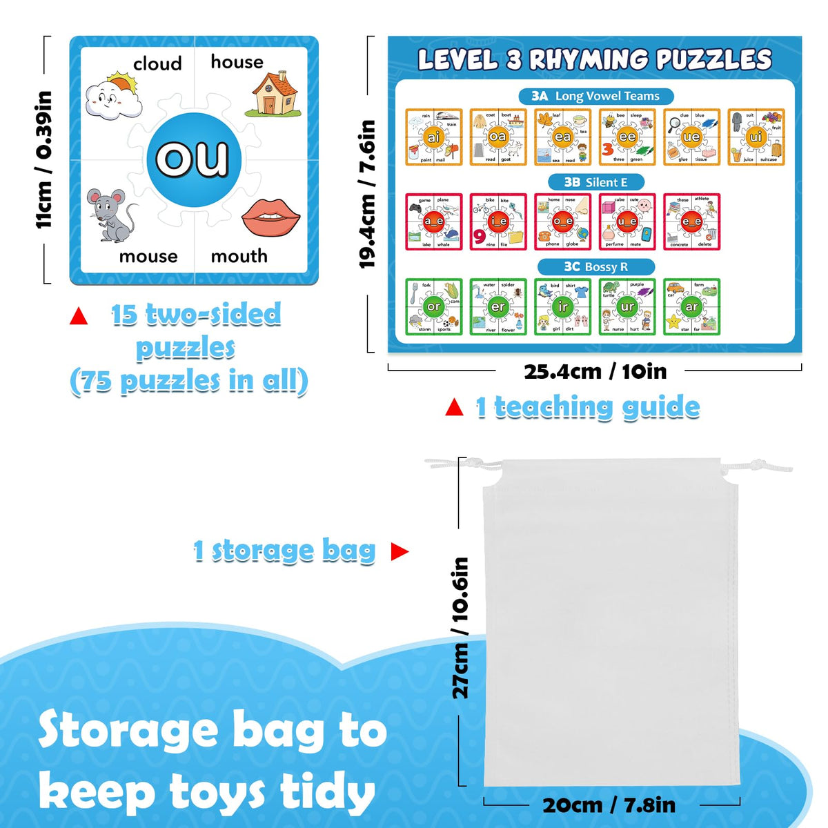Torlam Phonics Puzzle Cards – Rhyming Games for Kids Reading & Spelling