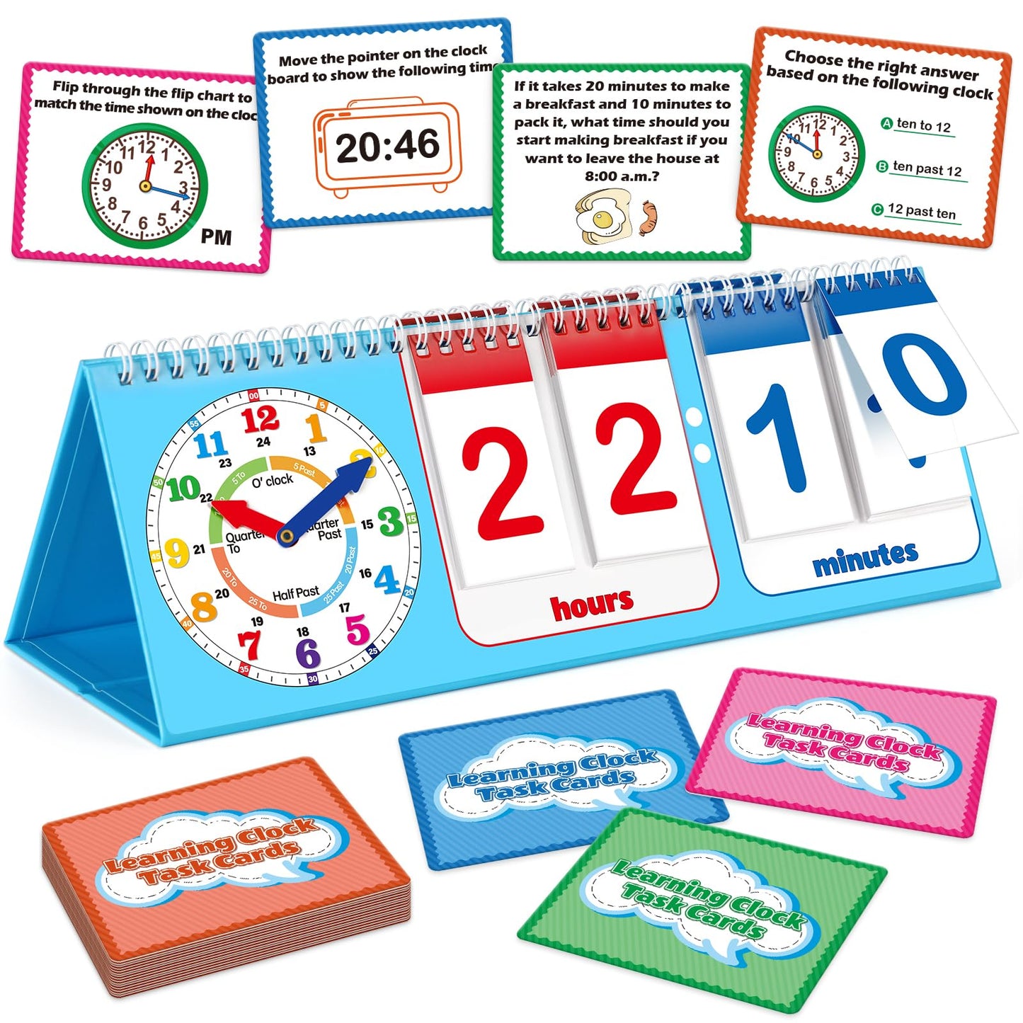 Torlam Learning Clock Flip Chart – Analog & Digital Time Teaching for Kids