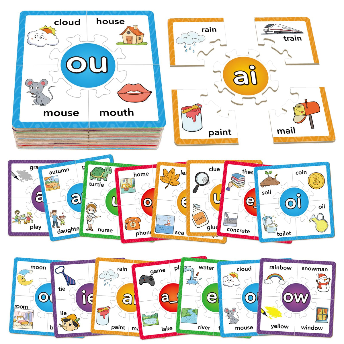 Torlam Phonics Puzzle Cards – Rhyming Games for Kids Reading & Spelling