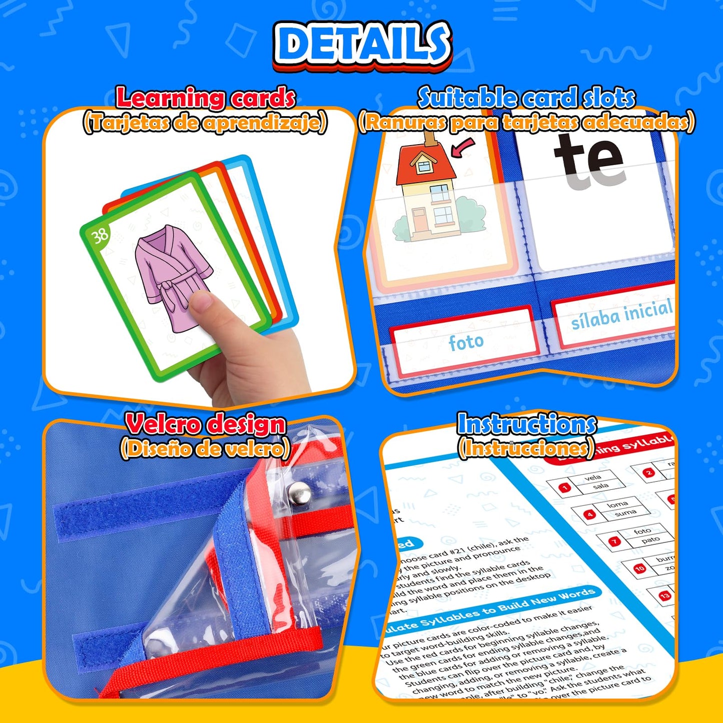 Torlam Spanish Word Building Pocket Chart for Kids – Vocabulary, Phonics & Reading Games