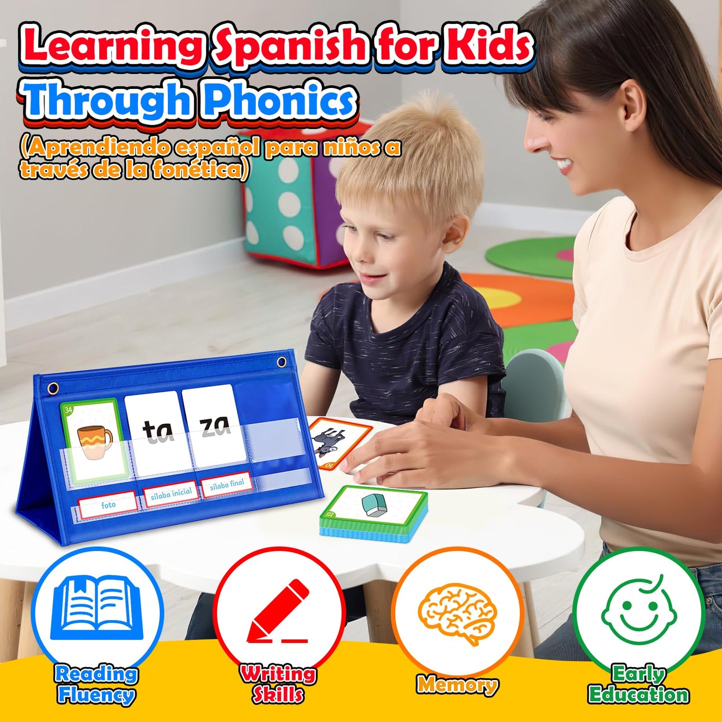 Torlam Spanish Word Building Pocket Chart for Kids – Vocabulary, Phonics & Reading Games