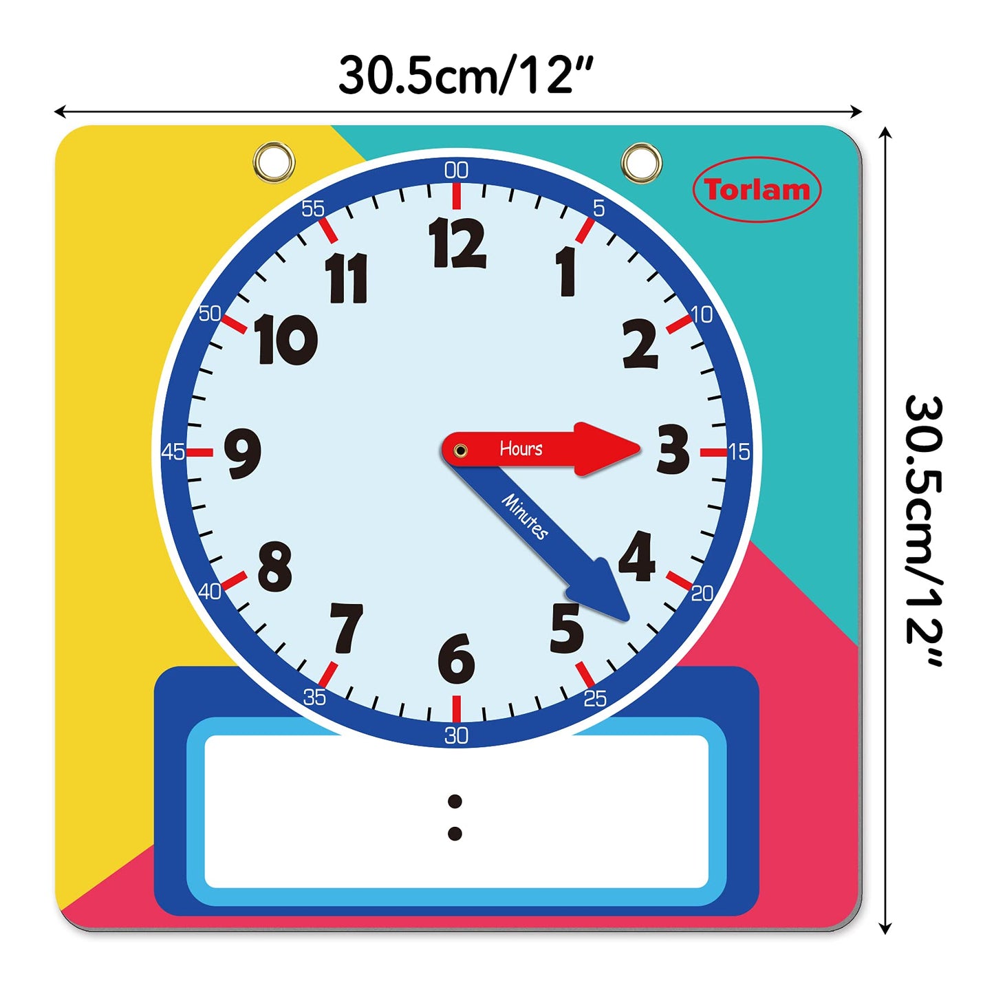 Torlam Magnetic Writable Dry Erase Learning Clock – 12-Inch Rainbow Demonstration Clock for Kids Tell Time