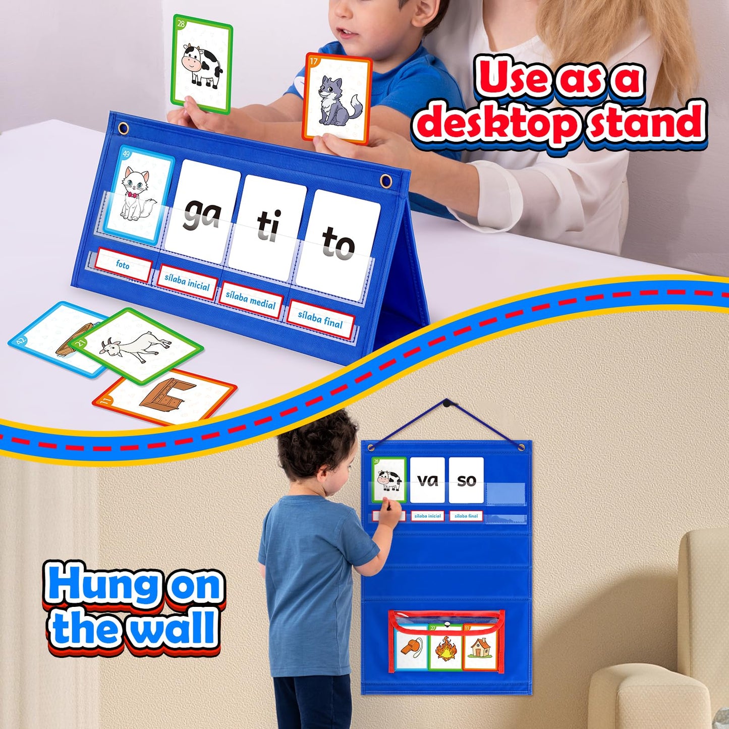 Torlam Spanish Word Building Pocket Chart for Kids – Vocabulary, Phonics & Reading Games