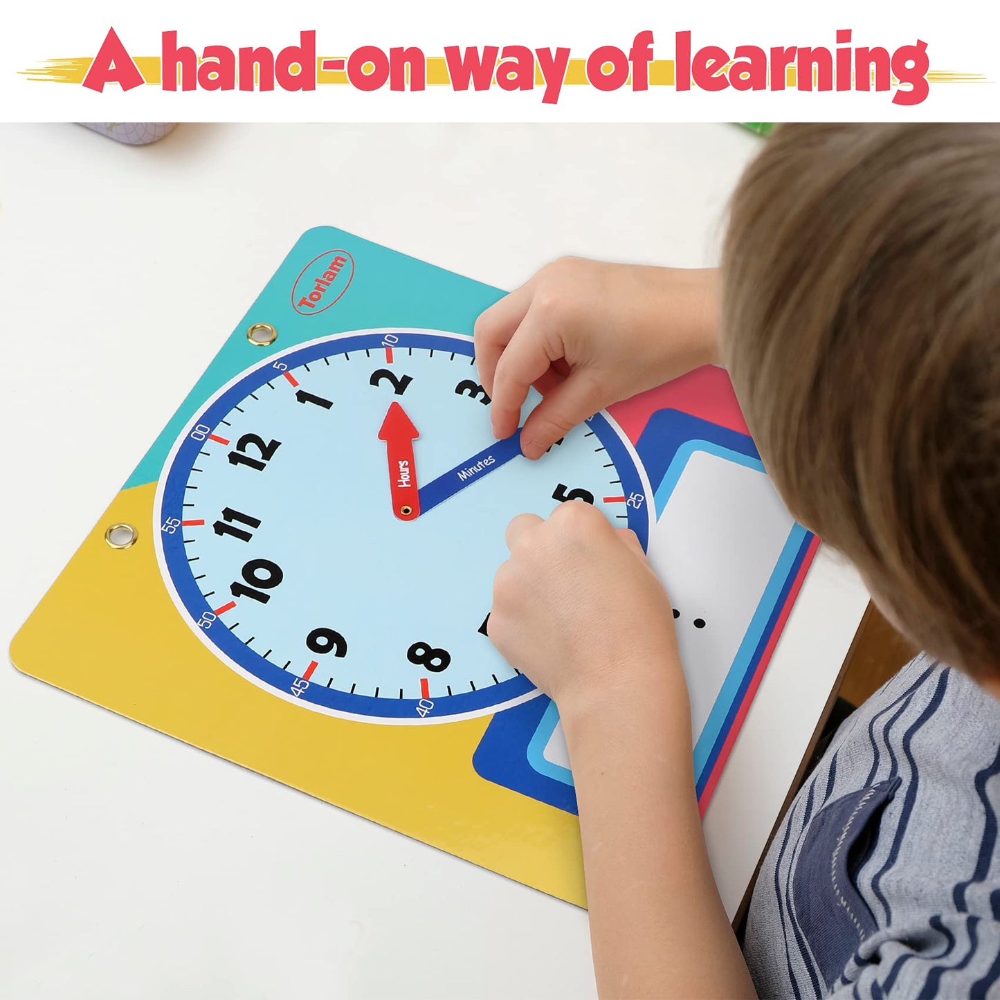 Torlam Magnetic Writable Dry Erase Learning Clock – 12-Inch Rainbow Demonstration Clock for Kids Tell Time