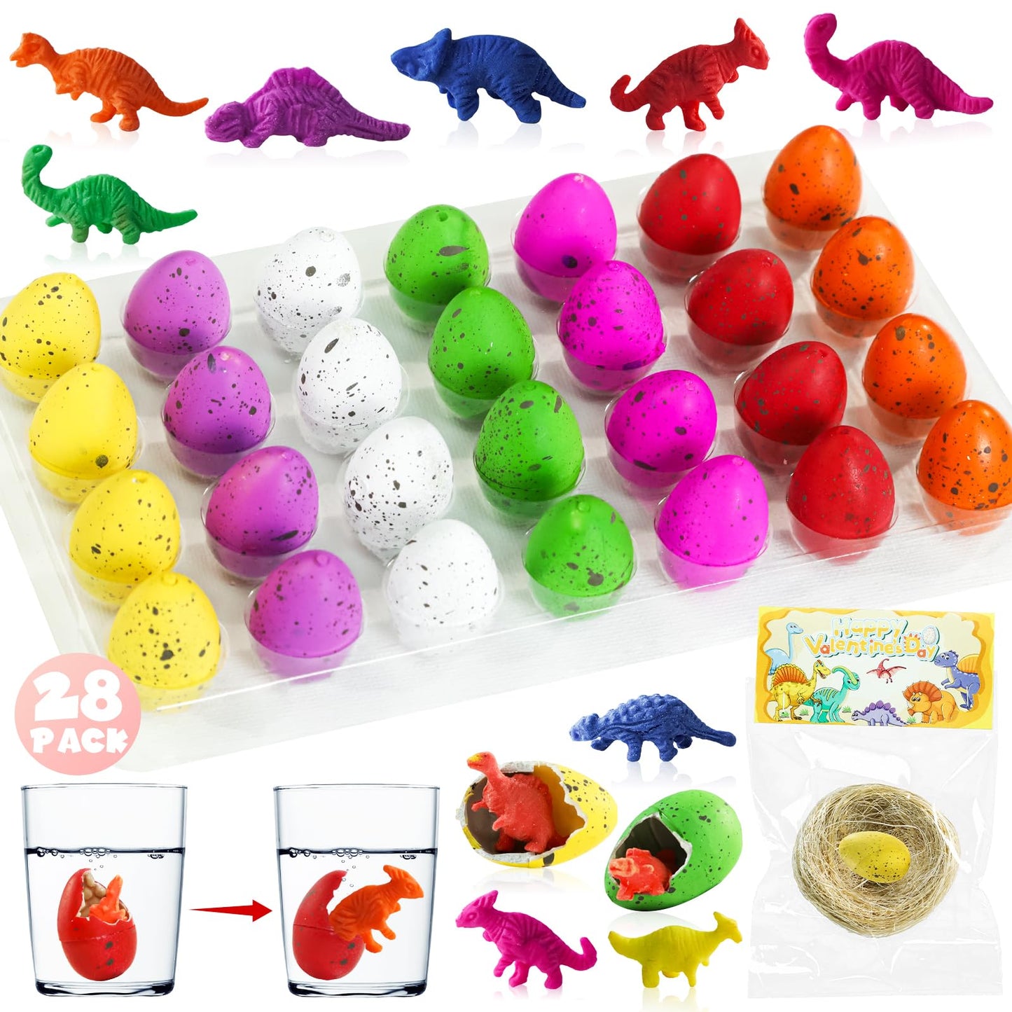 TORONTOKYO 28-Pack Hatching Dino Eggs with Valentines Cards for Kids – Classroom Favors & Party Gifts